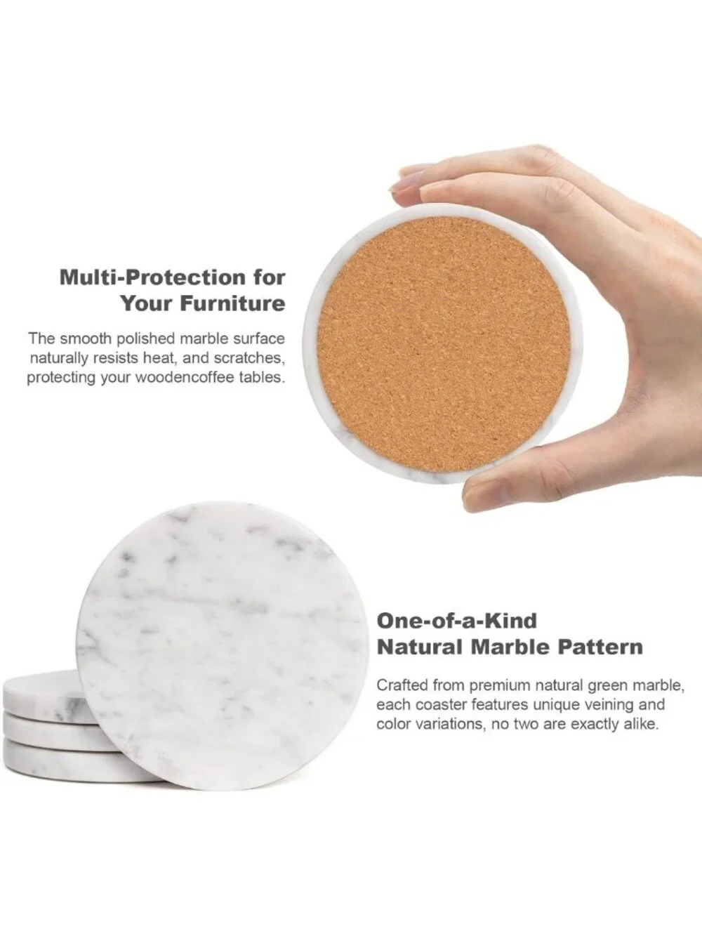 Set of 4 Marble Drink Coasters, 4-Inch Natural Stone, Stylish Home Decor, Gift